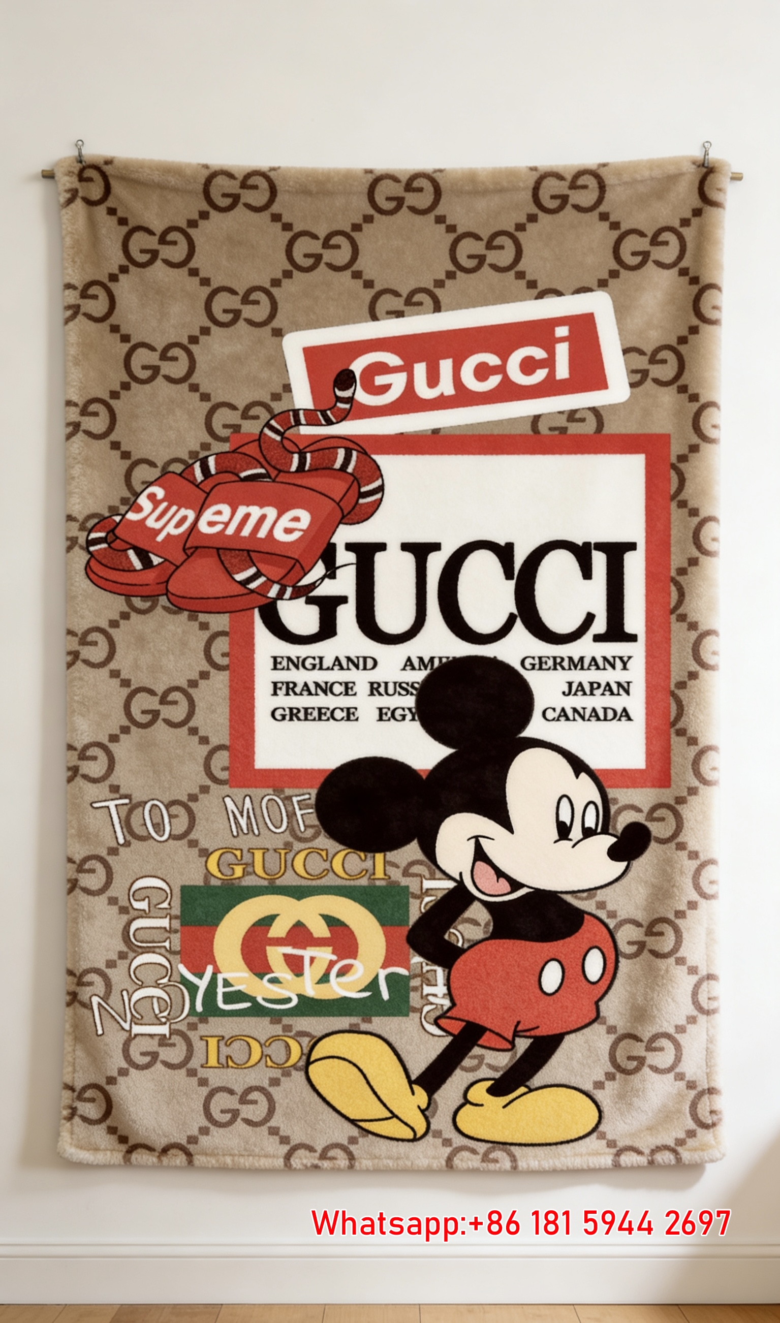 Gucci Supreme Mickey Mouse Flannel Blanket Wall Hanging throw blankets IMG_2413